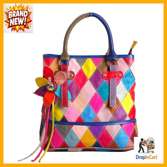 Genuine Leather Tote Handbag Hobo Crossbody Shoulder Bag Unique Multicolor